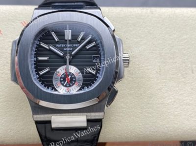 Patek Philippe Nautilus CH28-520 Automatic Movement Black Leather  Strap Black 40.5mm Watch
